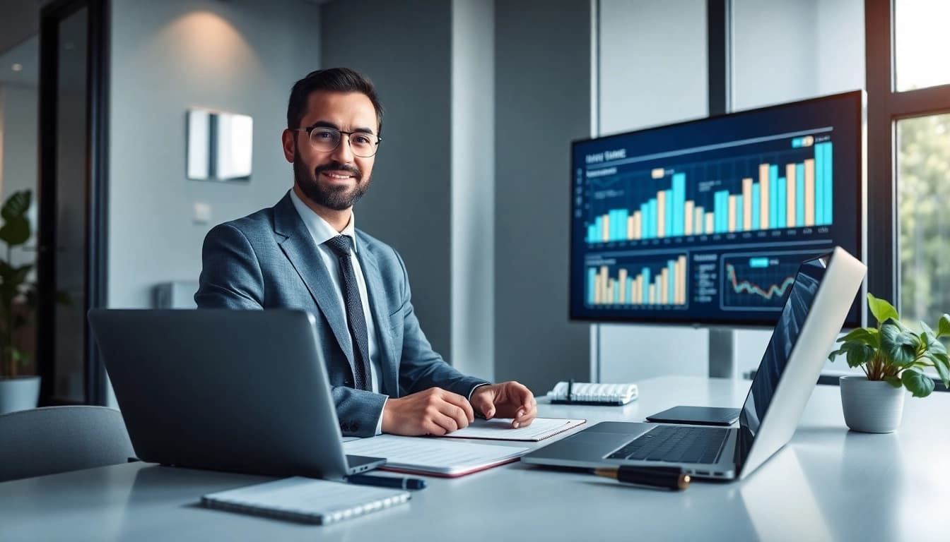 Ambiente d'ufficio professionale di Clinica del Debito con documenti finanziari e un consulente.