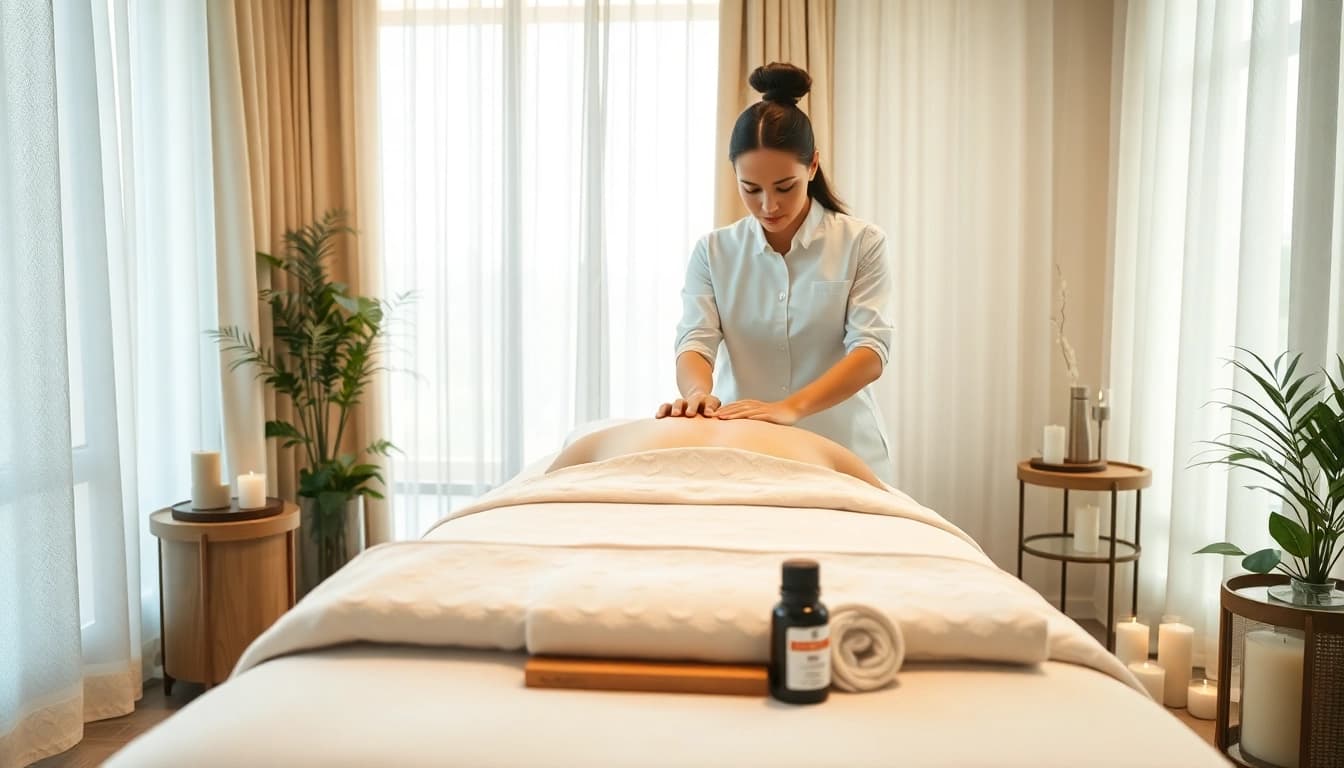 출장마사지 session in a modern spa providing a serene and professional atmosphere.