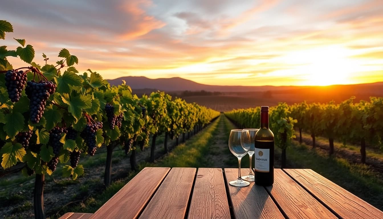 Guests enjoying wine at wineries in Clarksburg amid lush vineyard scenery