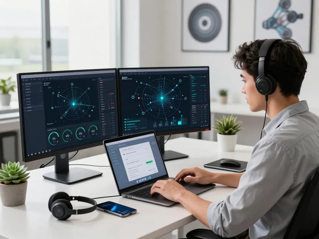 快连 software in action within a modern workspace, showcasing network analytics and productivity.