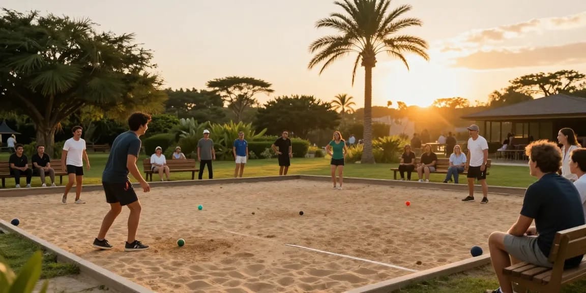 FOPI KOTA PALU mengadakan pertandingan petanque di luar ruangan dengan pemain bersemangat.