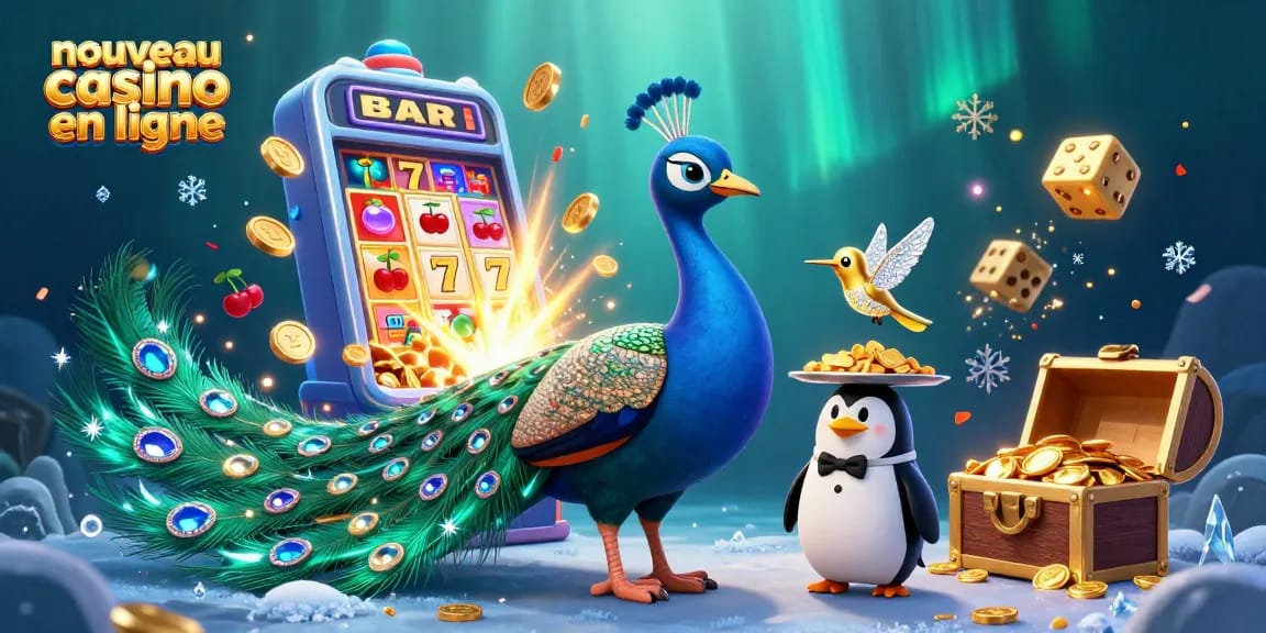 Découvrez un nouveau casino en ligne avec un paon, un pingouin, et des jeux de jackpot colorés.