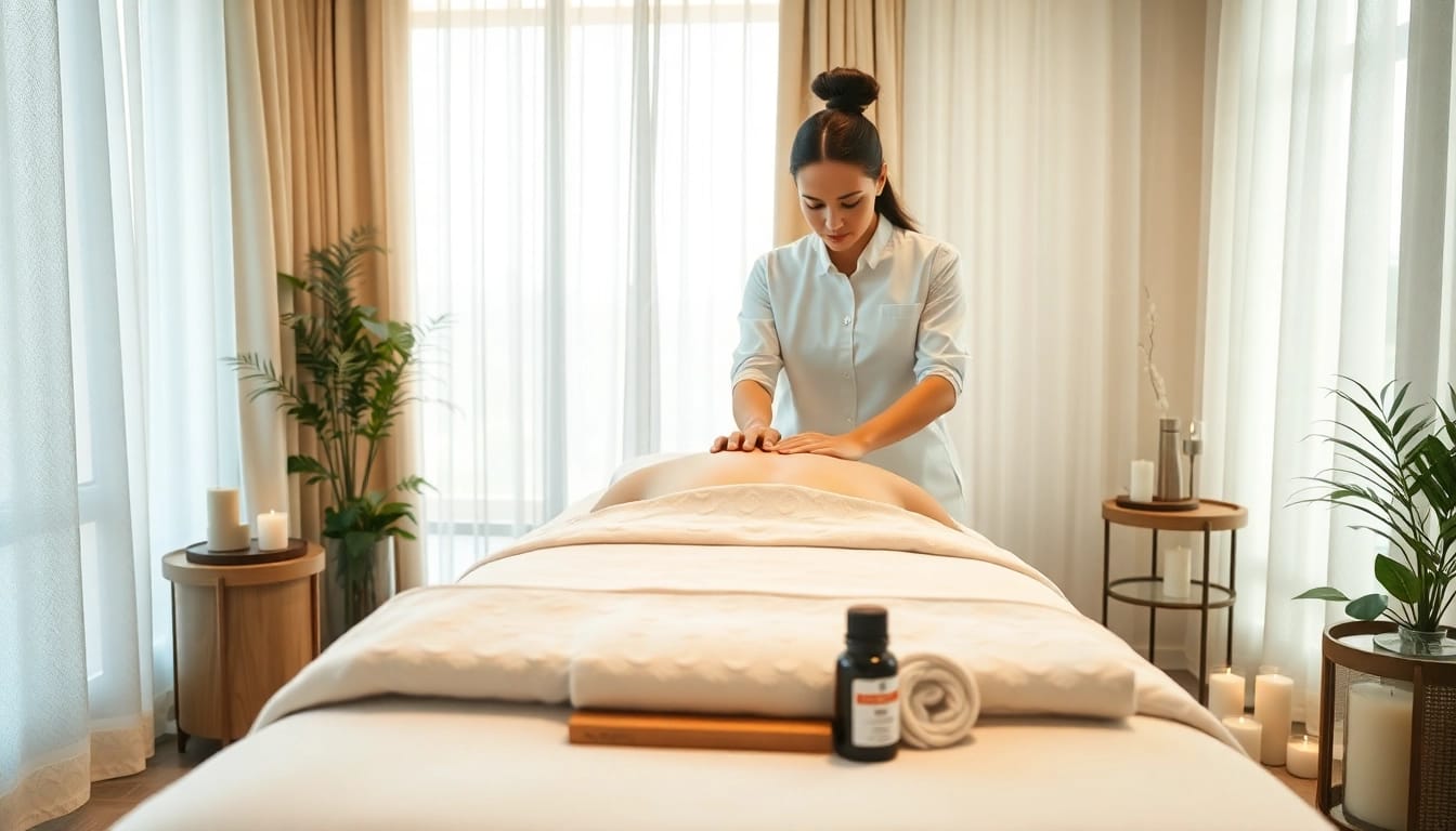 출장마사지 session in a modern spa providing a serene and professional atmosphere.