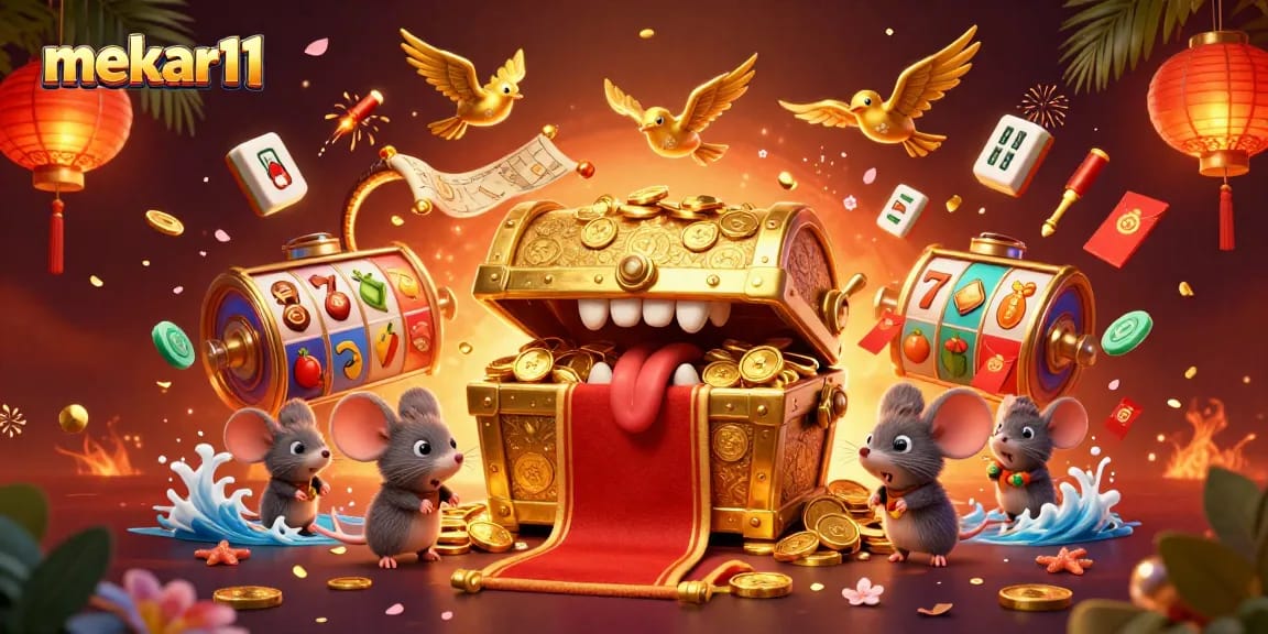 Engage with mekar11's thrilling online slot experience featuring dynamic treasures and lively elements.