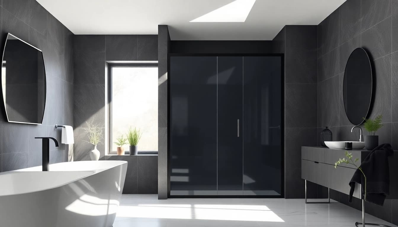 Showcasing a stylish shower door black frame in a modern bathroom, featuring elegant design.