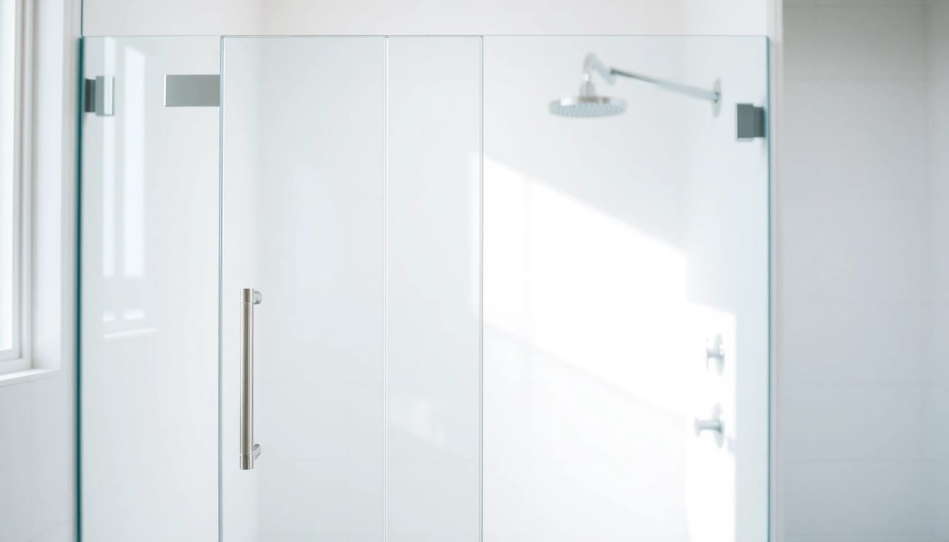 Modern shower screen door displayed in a bright, elegant bathroom showcasing sleek design and quality.