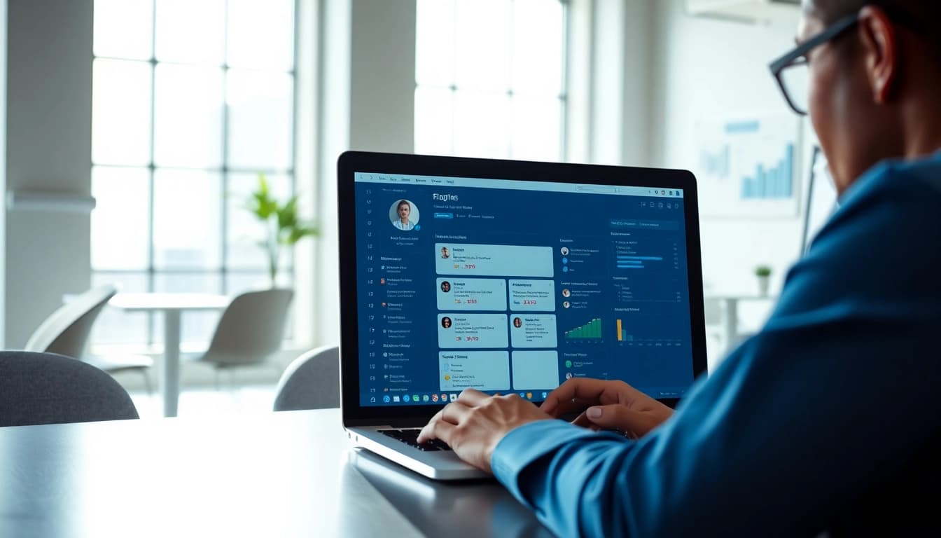 Analyze data to scrape linkedin profiles automatically in a bright professional office.