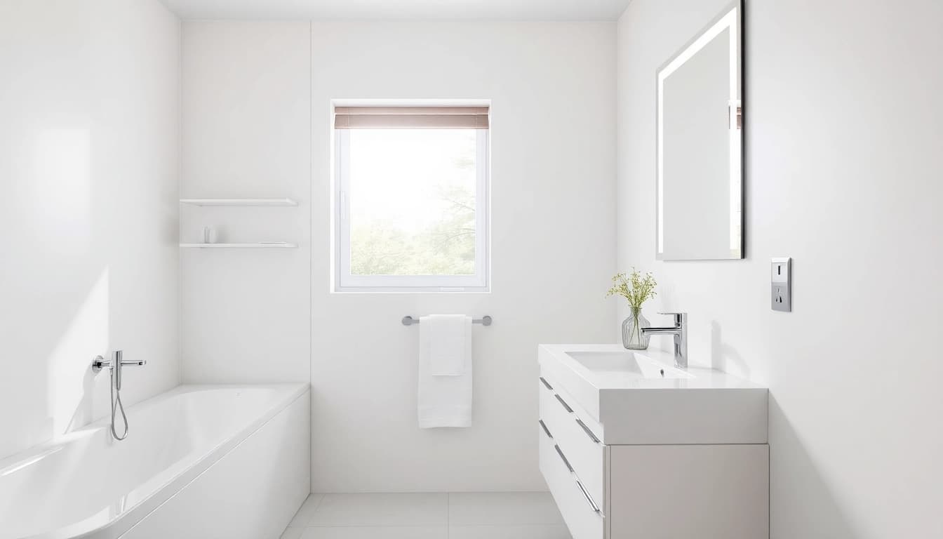 Stylish sonni Spiegelschrank in a modern bathroom with integrated lighting features.
