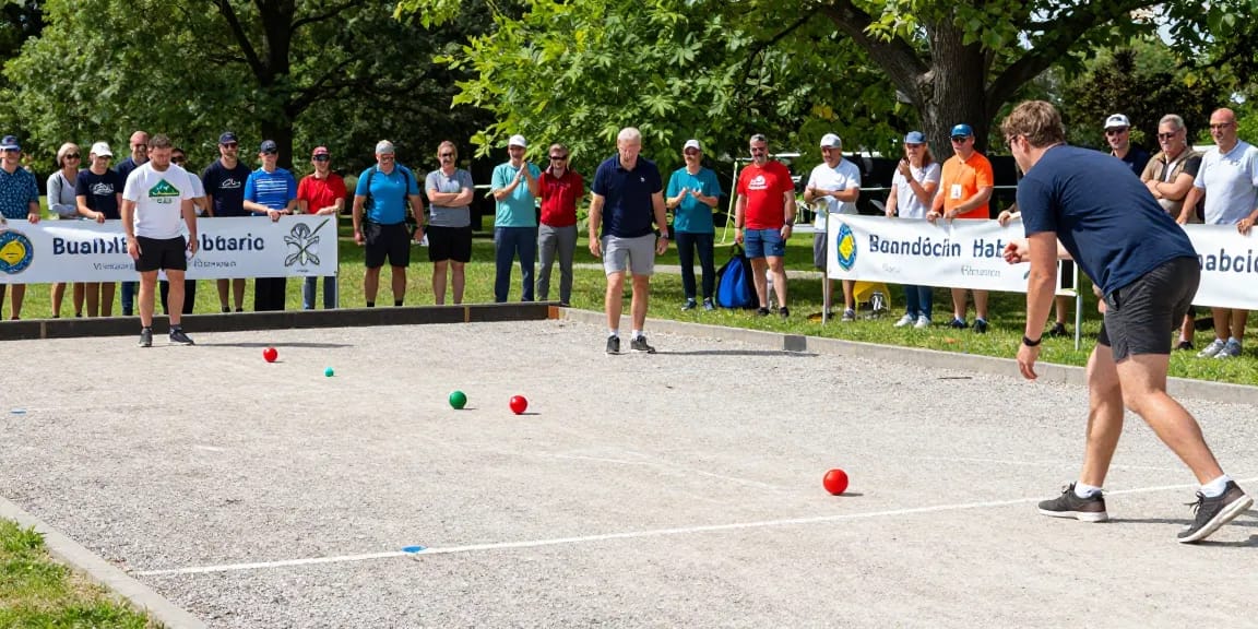 Turnamen petanque di fopikotabontang.org, pemain serius dan penonton antusias, suasana ceria.
