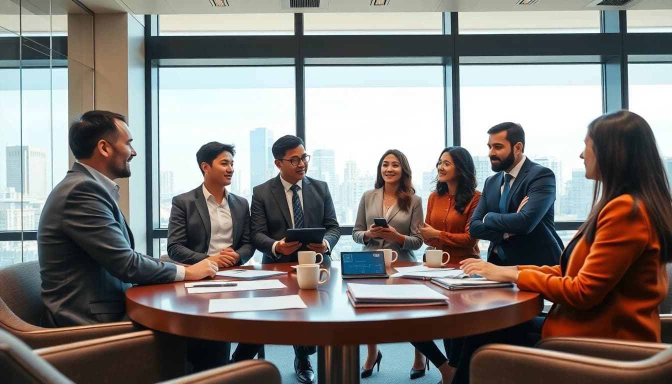 Engaging discussion on Corporate Ethics by diverse business leaders in a modern office setting.