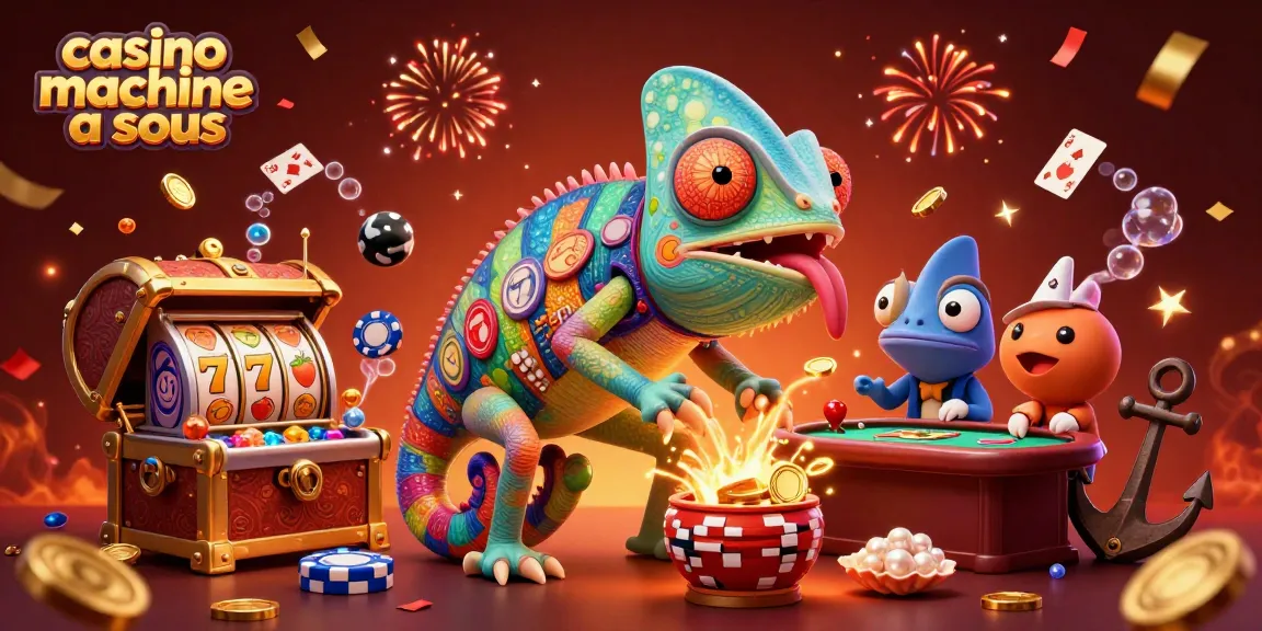 Jouer à la machine à sous avec le chameleon géant du casino entouré de trésors sous-marins.