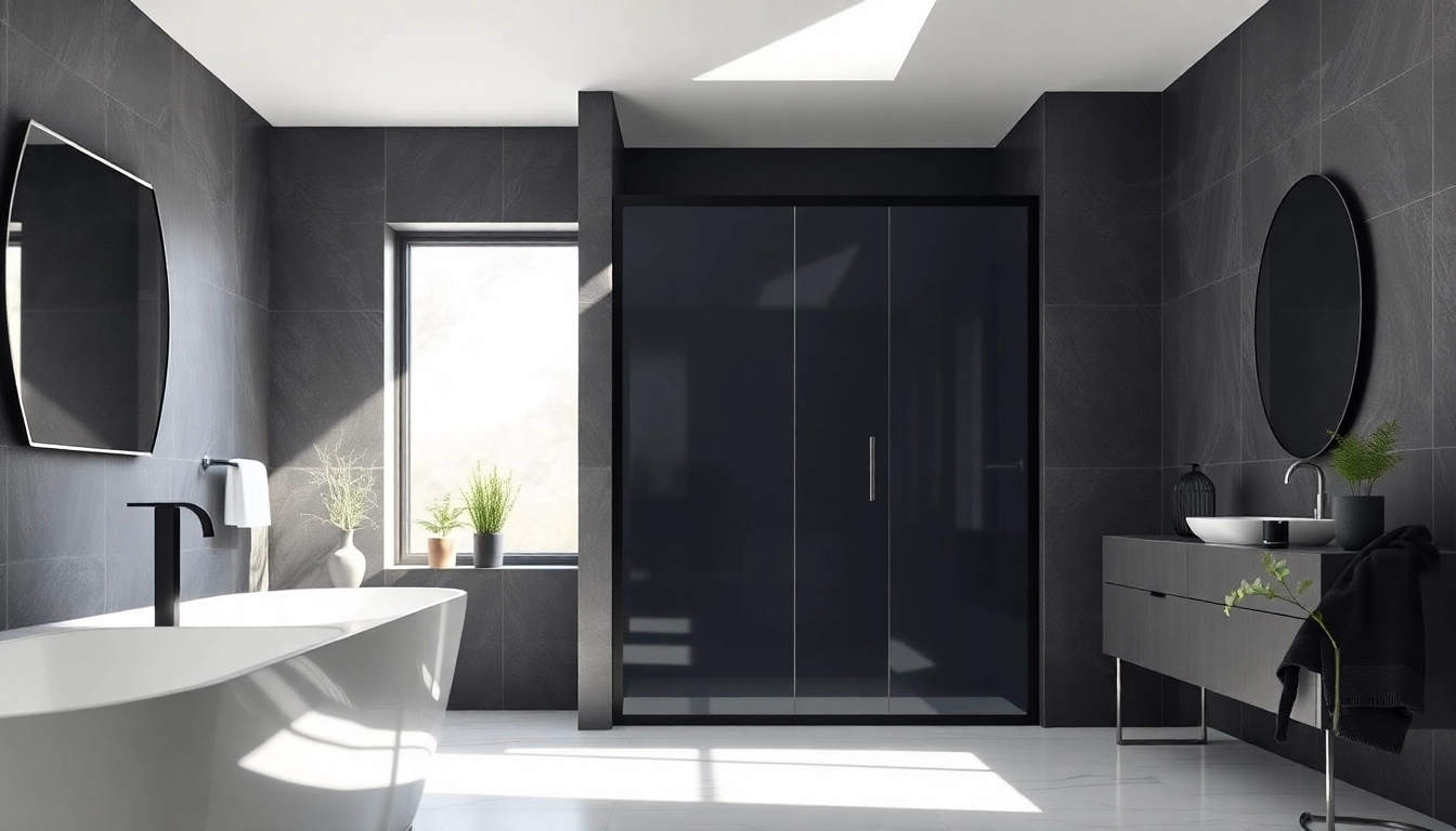 Showcasing a stylish shower door black frame in a modern bathroom, featuring elegant design.