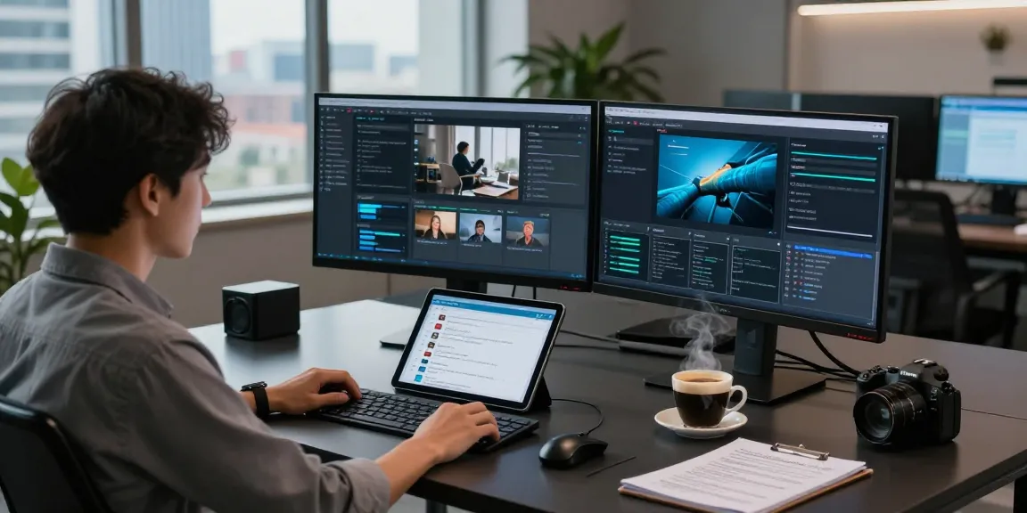 Real-time analysis with an ai image detector in a modern workspace.
