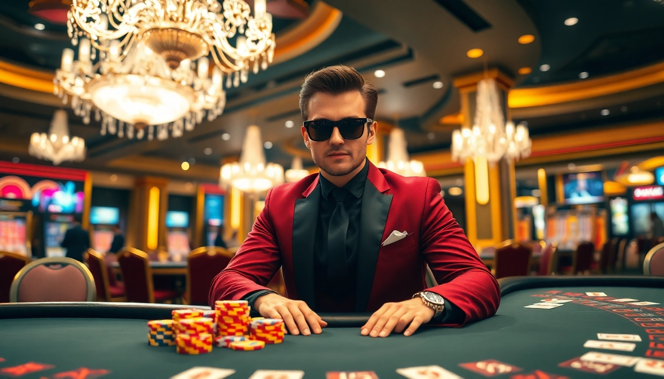 Seseorang bermain di meja blackjack dengan yakin di bbni4d casino, dikelilingi chip dan kartu berwarna.