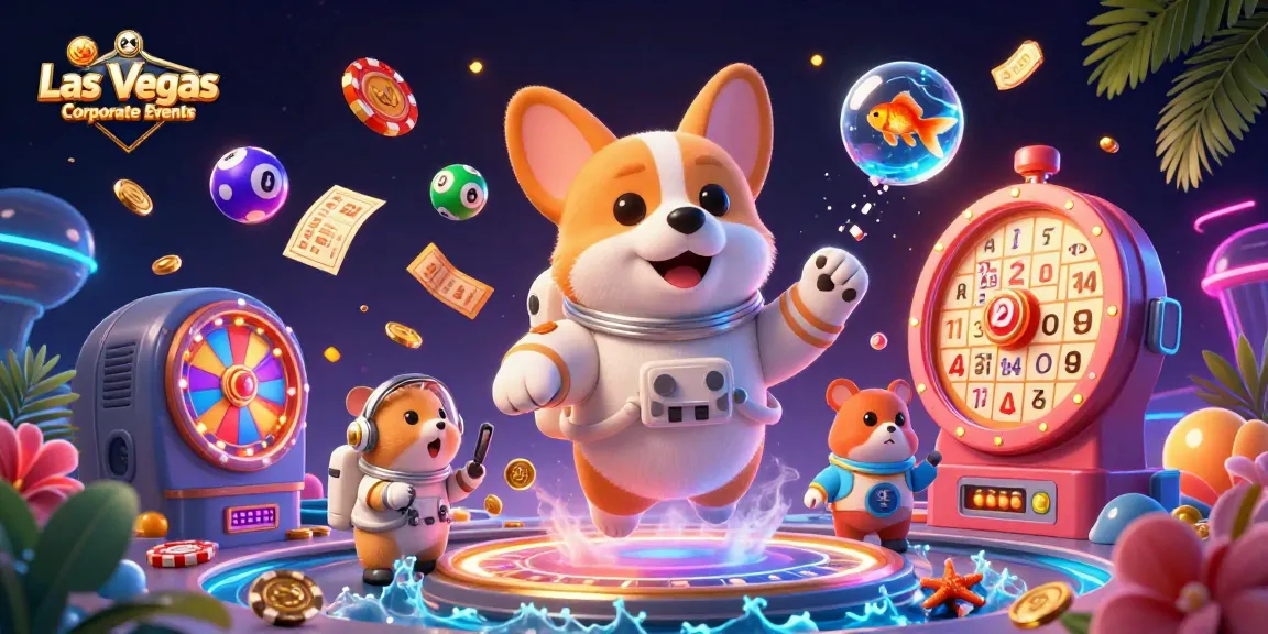 Engaging representation of Las Vegas Corporate Events with a cartoon corgi in a casino setting.