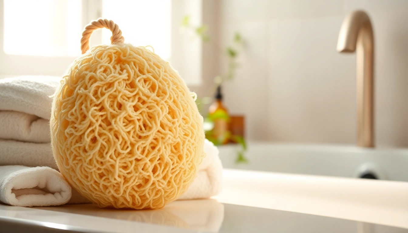 Enhance your skincare routine with the best back loofah for dry skin, beautifully showcased in a calming bathroom.