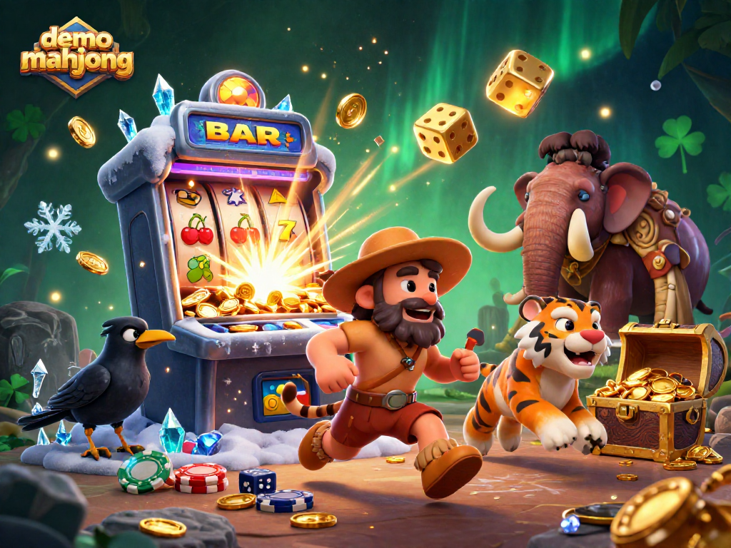 Demo mahjong permainan slot menarik dengan simbol jackpot menyala di kasino prasejarah.