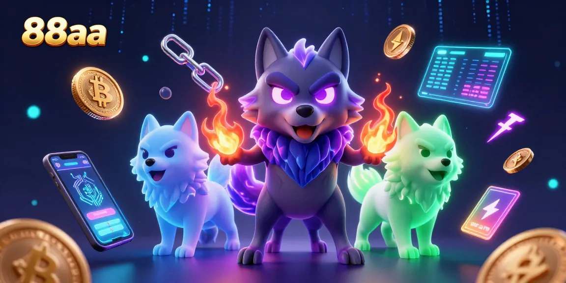 Engage with 88aa's thrilling gaming experience, featuring vibrant 3D characters and cryptocurrency elements.