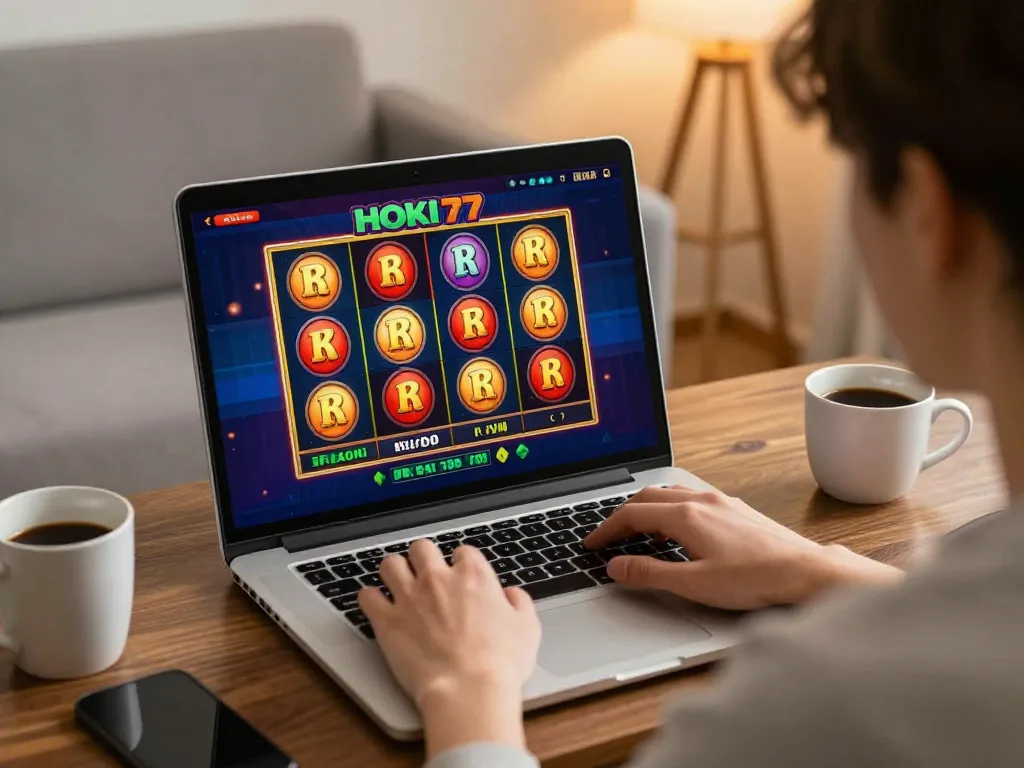 Pemain yang terlibat menikmati slot online di platform Hoki77 heylink dalam suasana rumah yang nyaman