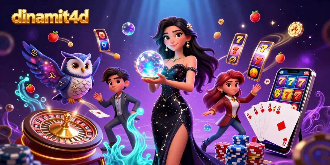 Experience the excitement of dinamit4d casino gaming with a captivating 3D illustration of slot reels, lucky 7s, and vibrant characters.
