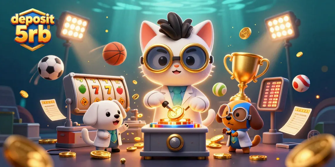 Join the excitement of deposit 5rb with our vibrant 3D casino scene featuring mad scientist cat and slots