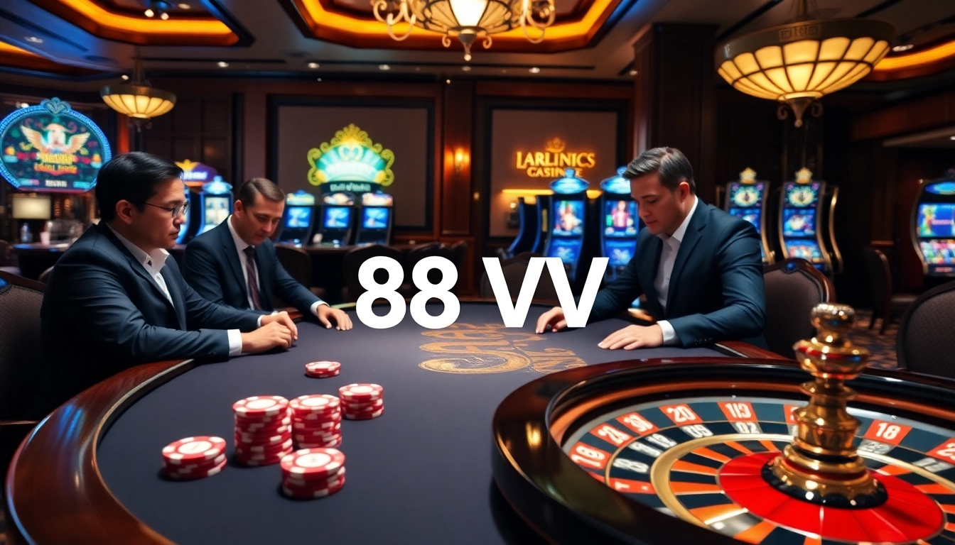 Experience the thrill of gaming at 88 VV with vibrant poker tables and roulette wheels.