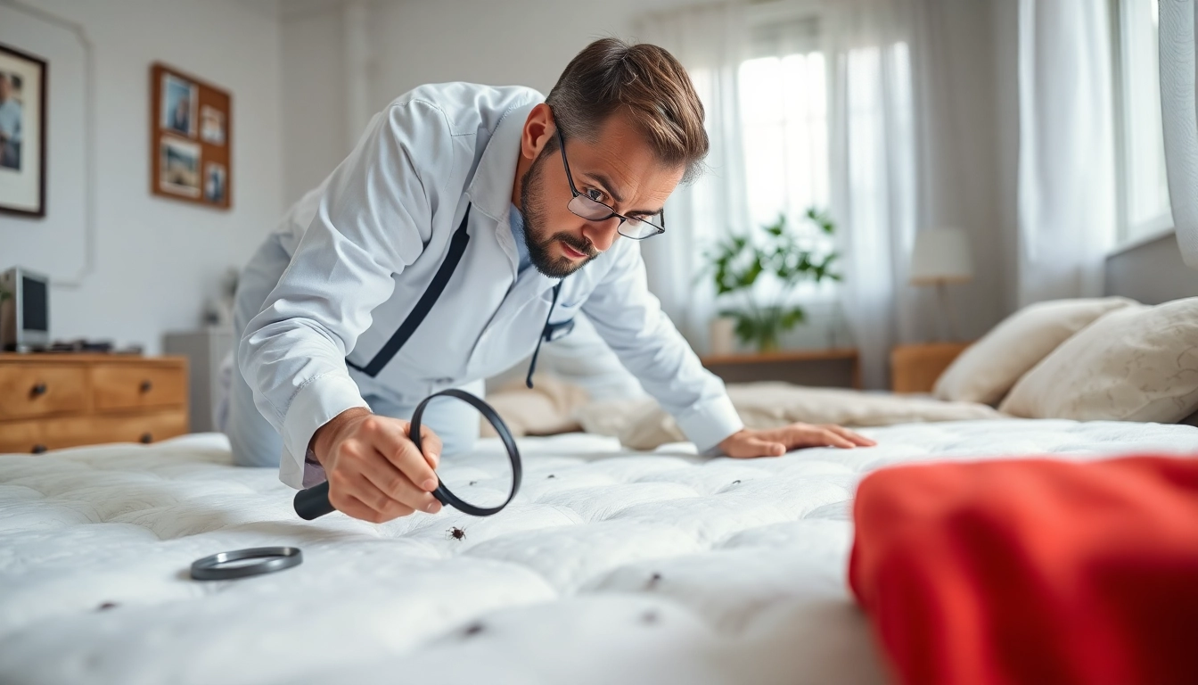 Assessing bed bug treatment cost with an expert examining a mattress for pests.