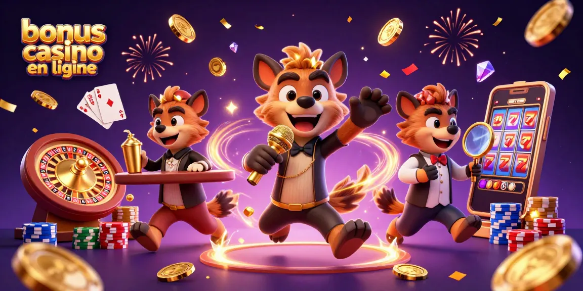 Profitez des meilleures offres de bonus casino en ligne dans une illustration dynamique montrant des hyènes animées.