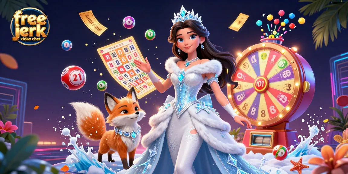 A vibrant scene depicting a stunning woman and an arctic fox, representing the free jerk video chat experience with colorful lottery elements.