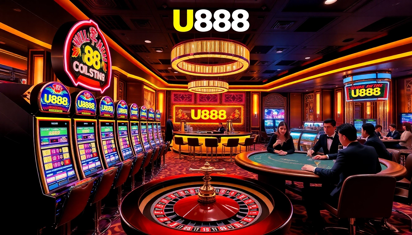 Experience the excitement of U888 as players engage with vibrant slot machines and roulette.