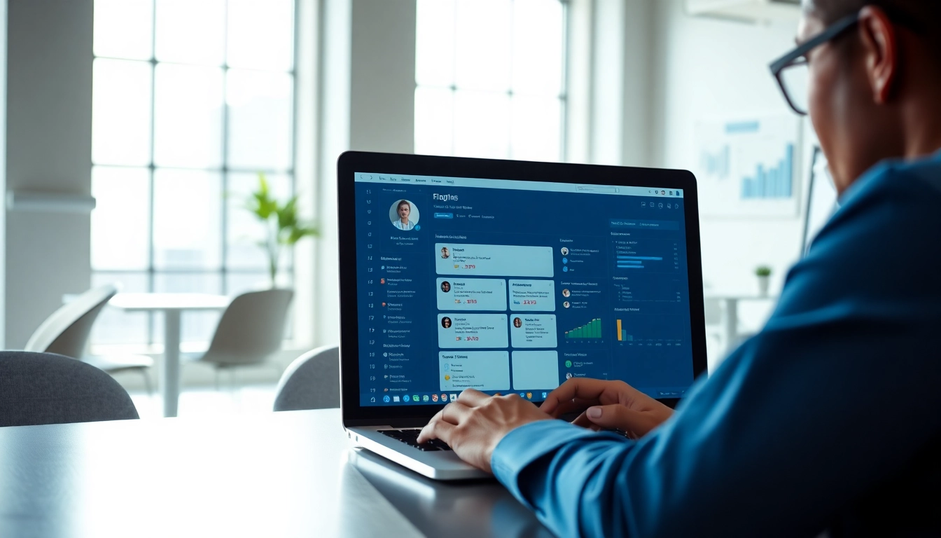 Analyze data to scrape linkedin profiles automatically in a bright professional office.