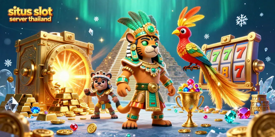Spin to win at situs slot server thailand, showcasing vibrant characters and dazzling casino treasures.