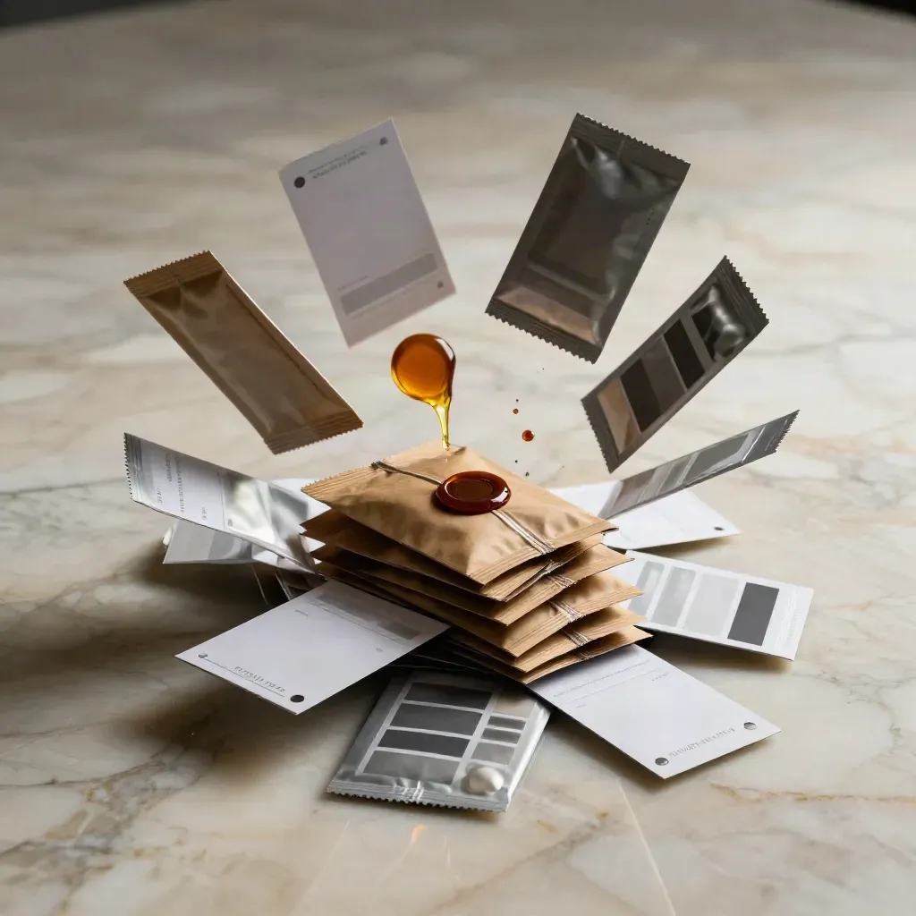 Sealed deal bundles and comparison cards burst across a cream marble surface in dramatic studio light.