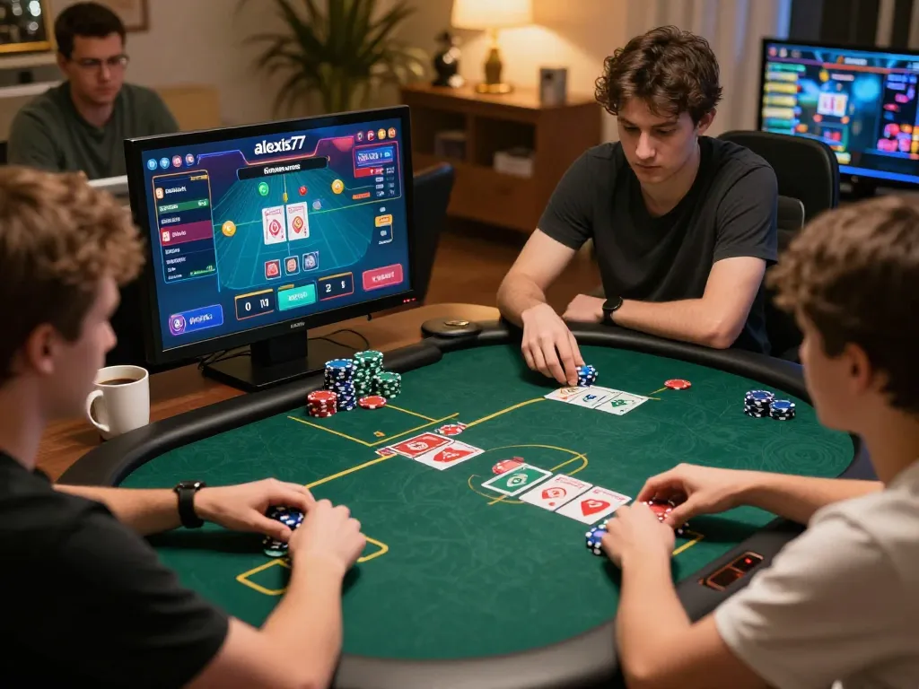 Players engaging with the alexis77 online poker platform, showcasing strategic betting and gameplay