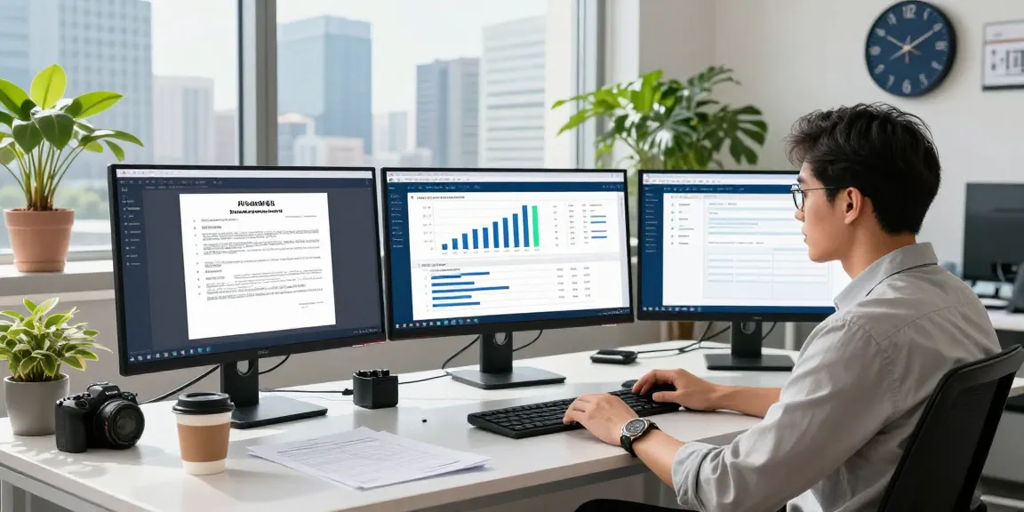 Data analyst detecting fake pdf with advanced AI in a modern office.