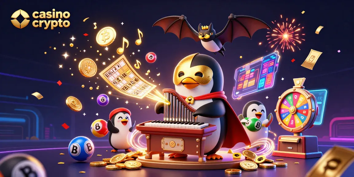 Gioca alle slot con Bitcoin in un affascinante casino crypto con effetti dorati e acrobati.