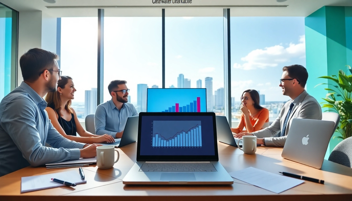 SEO Agency Clearwater team's dynamic collaboration in a bright office setting.