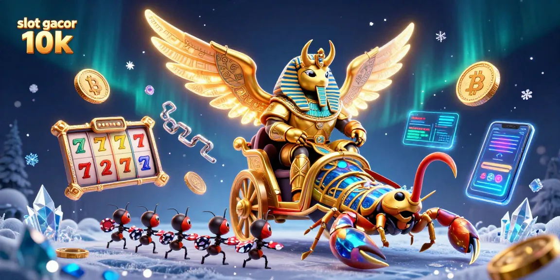 Experience vibrant slot gacor 10k action with golden scarab and crypto elements.