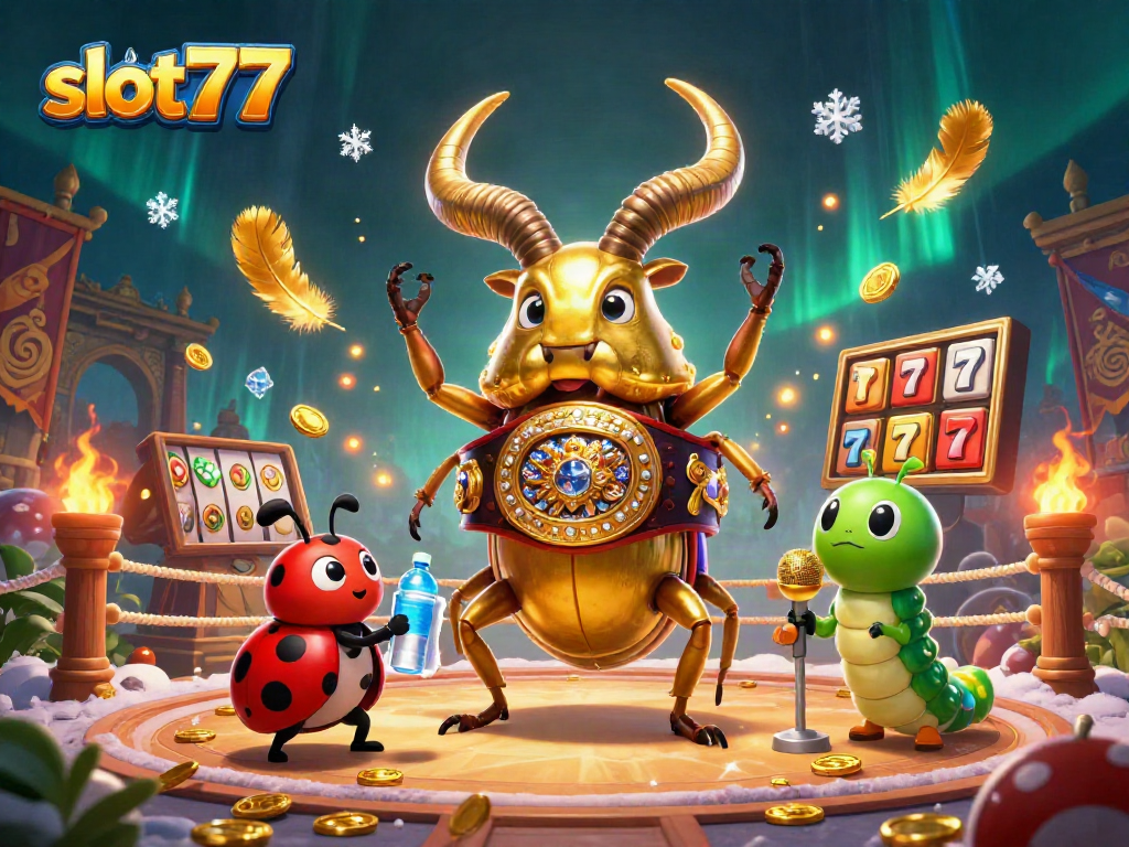 Mainkan slot777 dengan pengalaman kasino terbaik, simbol keberuntungan dan jackpot berlimpah dalam ilustrasi yang menarik.