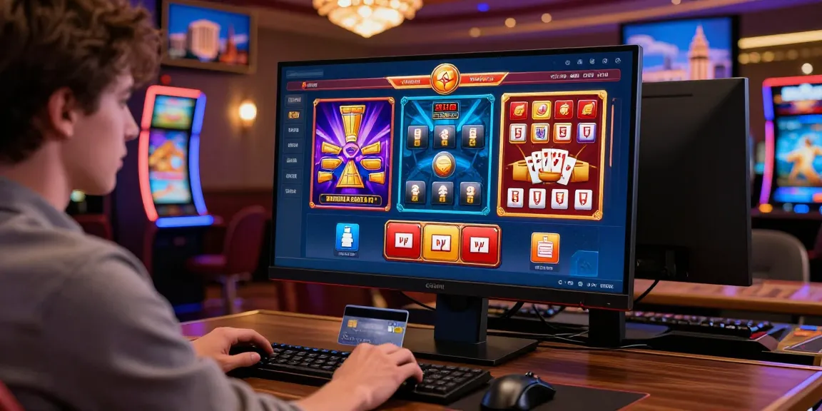 Engaging online gaming experience at credit card casinos UK with visible credit card and vibrant games.