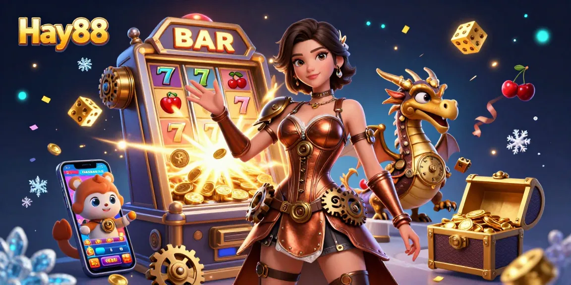 Engage in thrilling gameplay at Hay88 with vibrant 3D visuals, showcasing festive jackpots and dynamic casino elements.