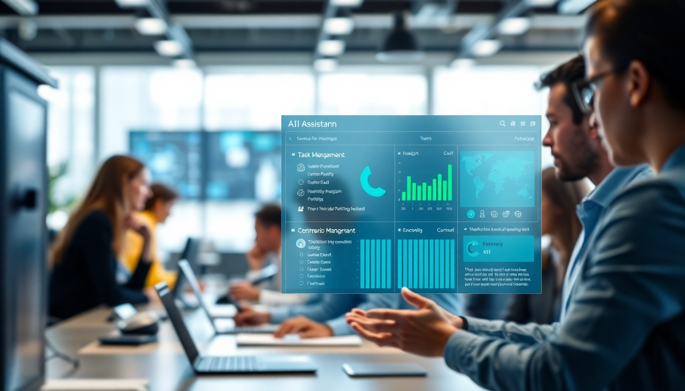Engage with an innovative assistant for enterprise showcasing teamwork and productivity in a modern office.
