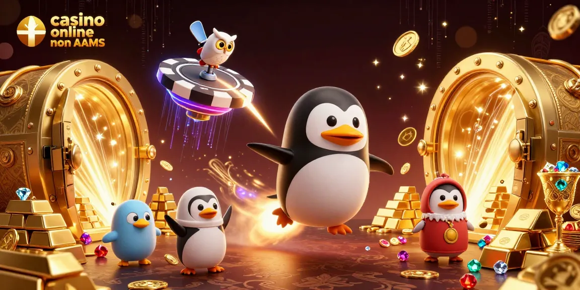 Gioca nei migliori casino online non AAMS con un pinguino dorato che vola nello spazio tra tesori e giochi