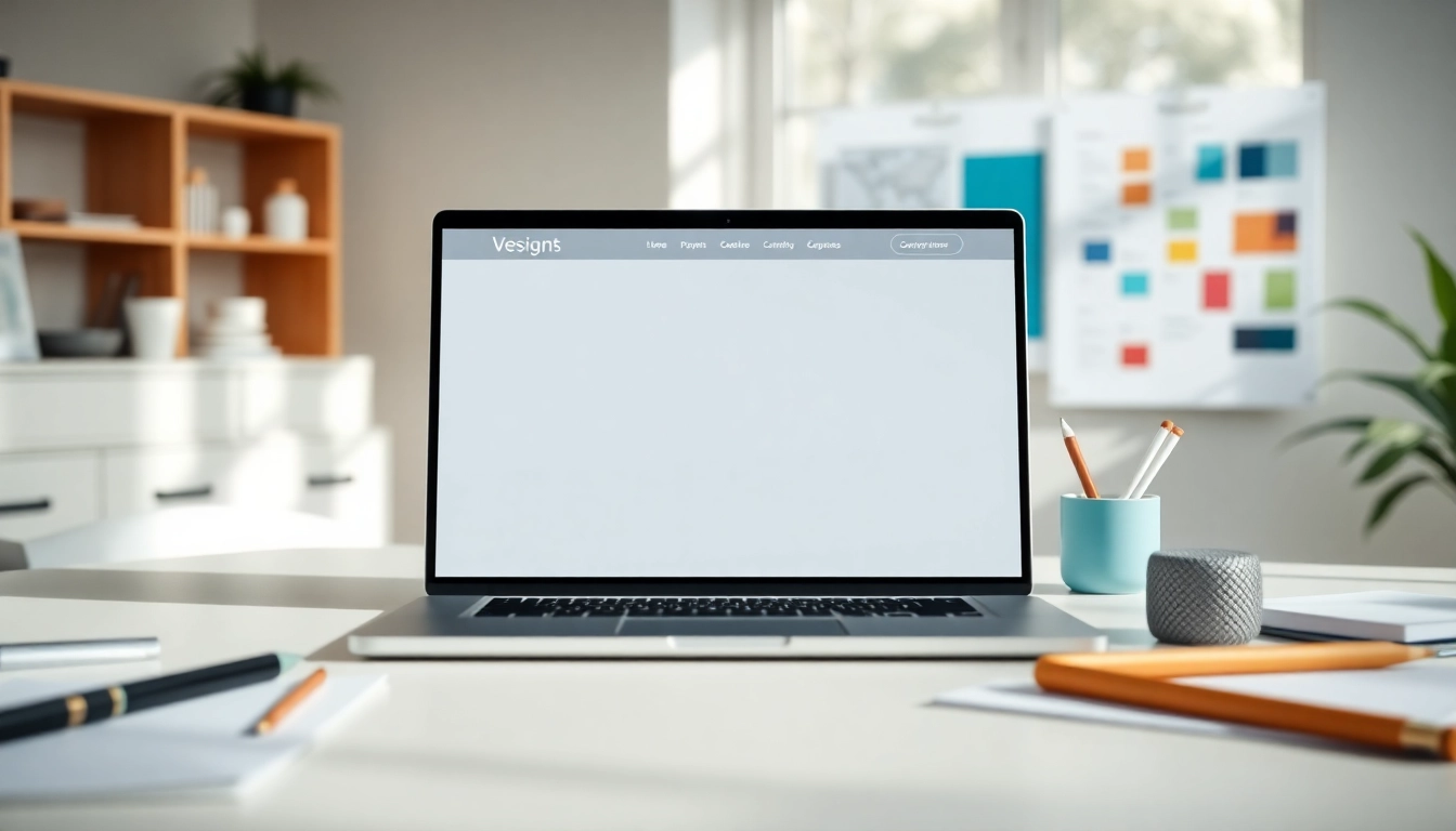 Enhance your brand with Hereford Web Design showcased on a sleek laptop in a creative workspace.