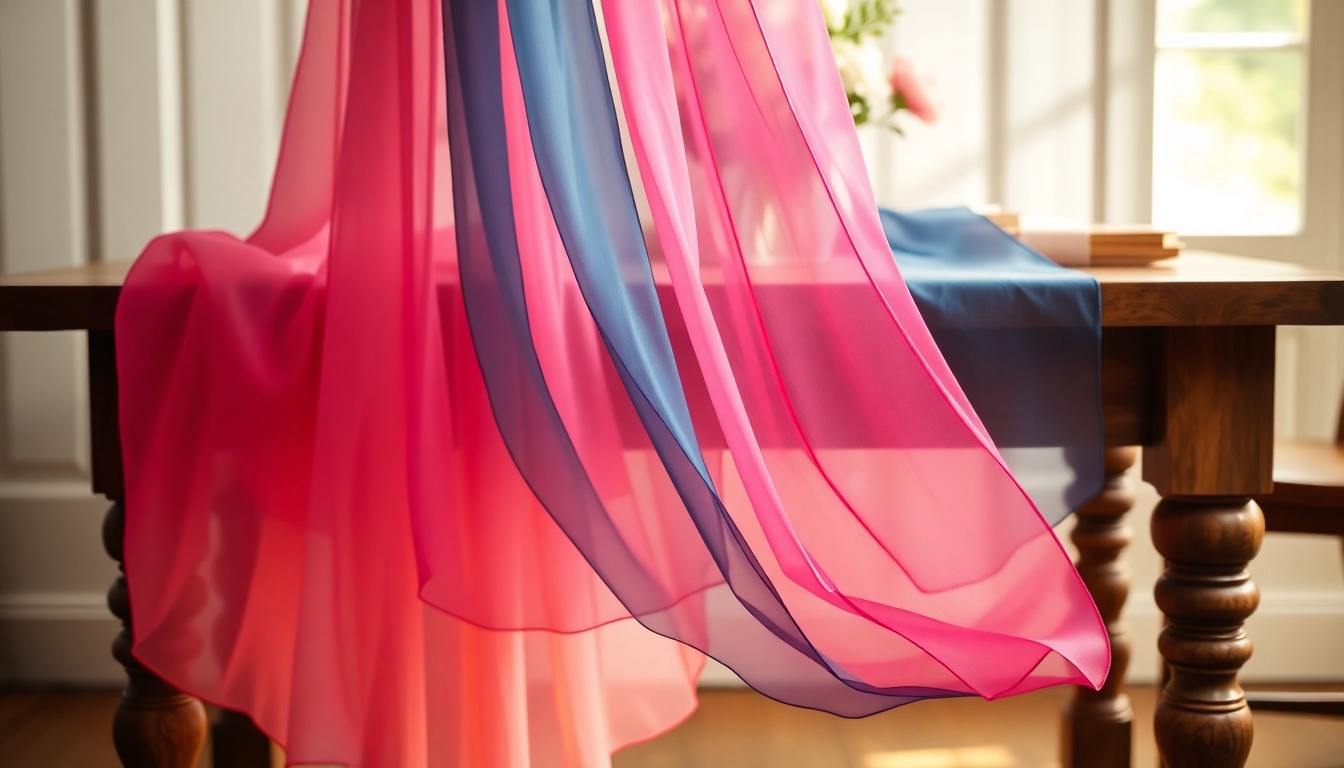 Chiffon stoffen met kleurrijke lagen en een romantische uitstraling.
