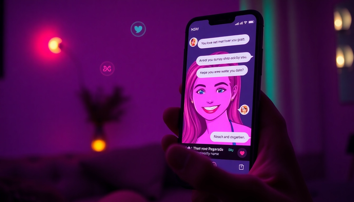 Engaging NSFW AI chat experience showcased with a vibrant smartphone interface and expressive character interactions.