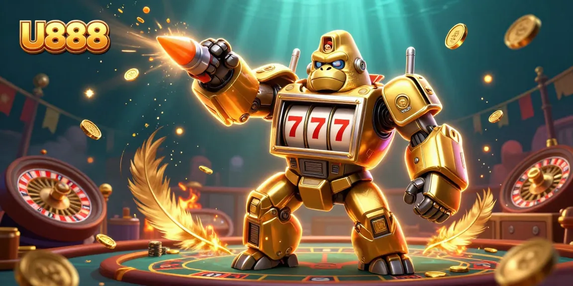 Engage with U888's dynamic casino experience featuring a golden gorilla mech and thrilling betting action.