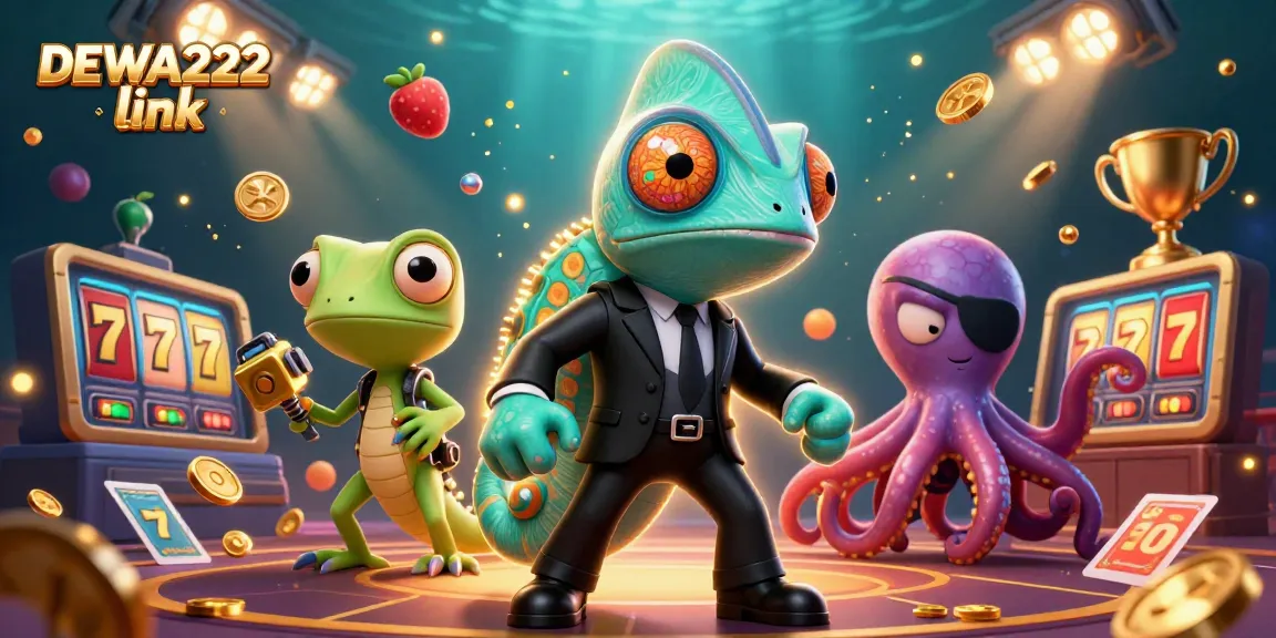 Play and win big with the DEWA222 link showcasing vibrant slot reels and dynamic characters.