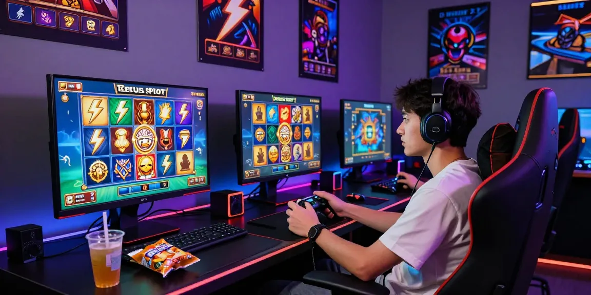 Exciting Zeus Slot gaming experience with a player engaged at a vibrant gaming setup
