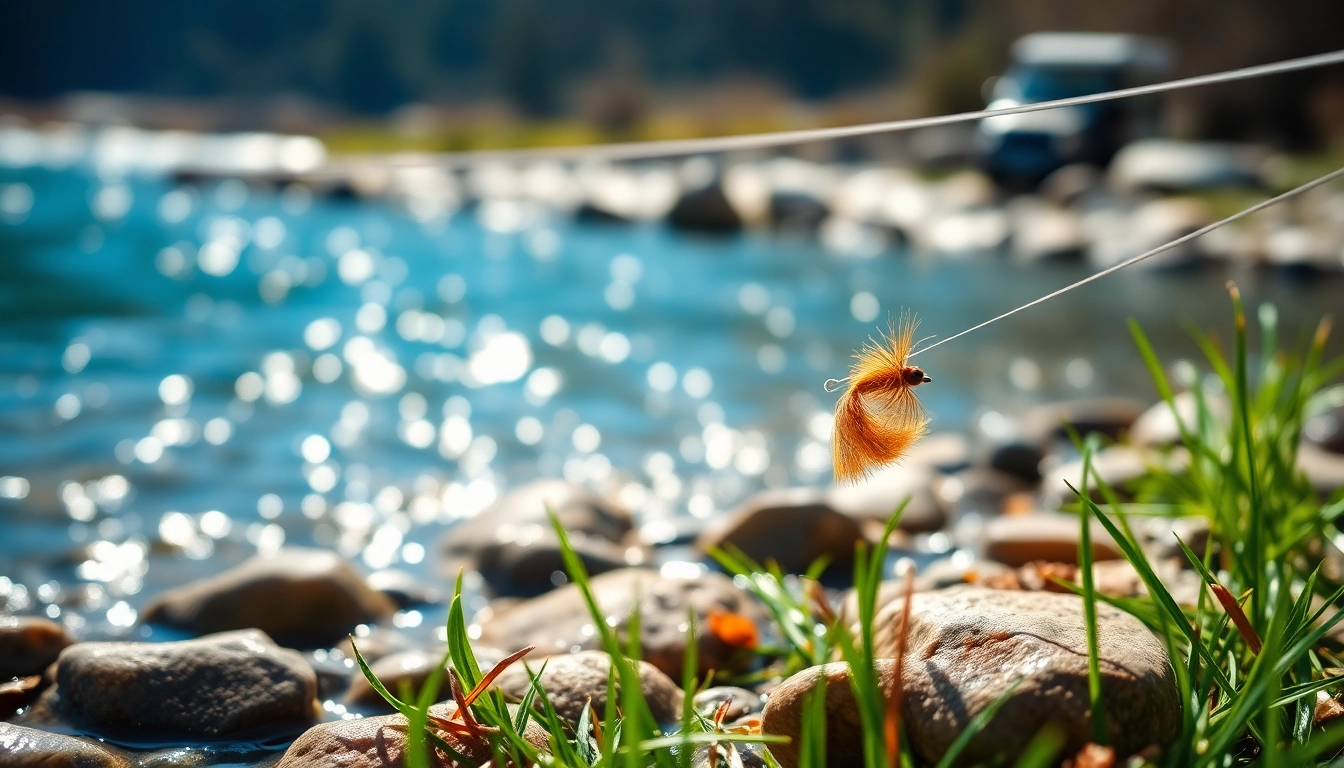 Fly fishing line showcased on a sunny riverbank, highlighting its vibrant features.